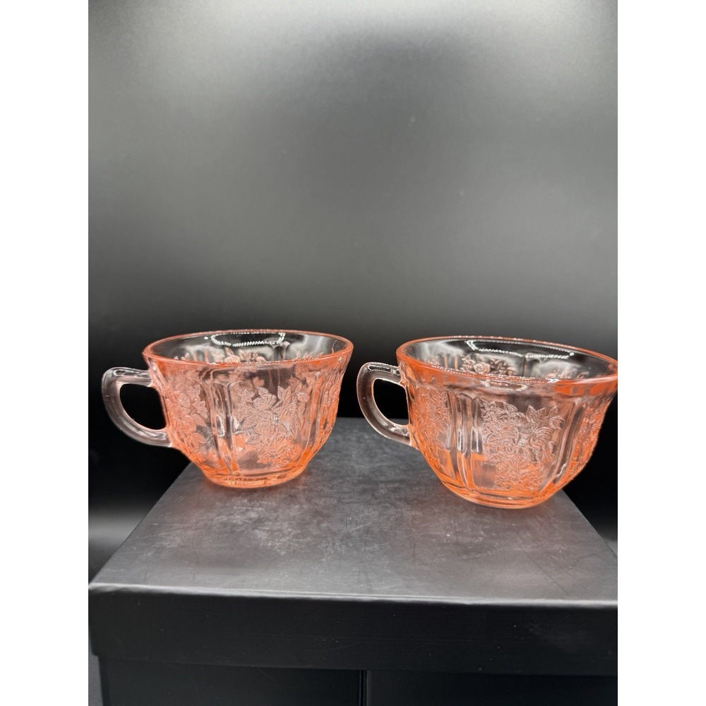 🌸✨ Pink Sharon "Cabbage Rose" Glass Tea Cups – Set of 2 – Vintage ✨🌸